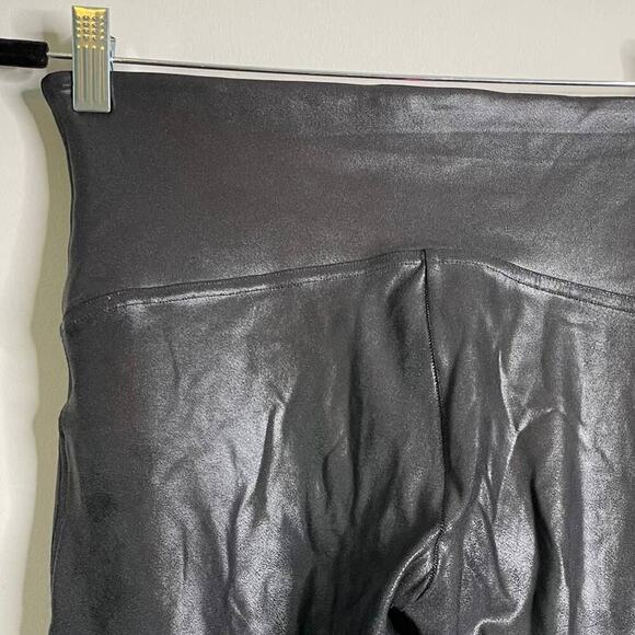 SPANX Black Faux Leather Moto Leggings L - Picture 9 of 12